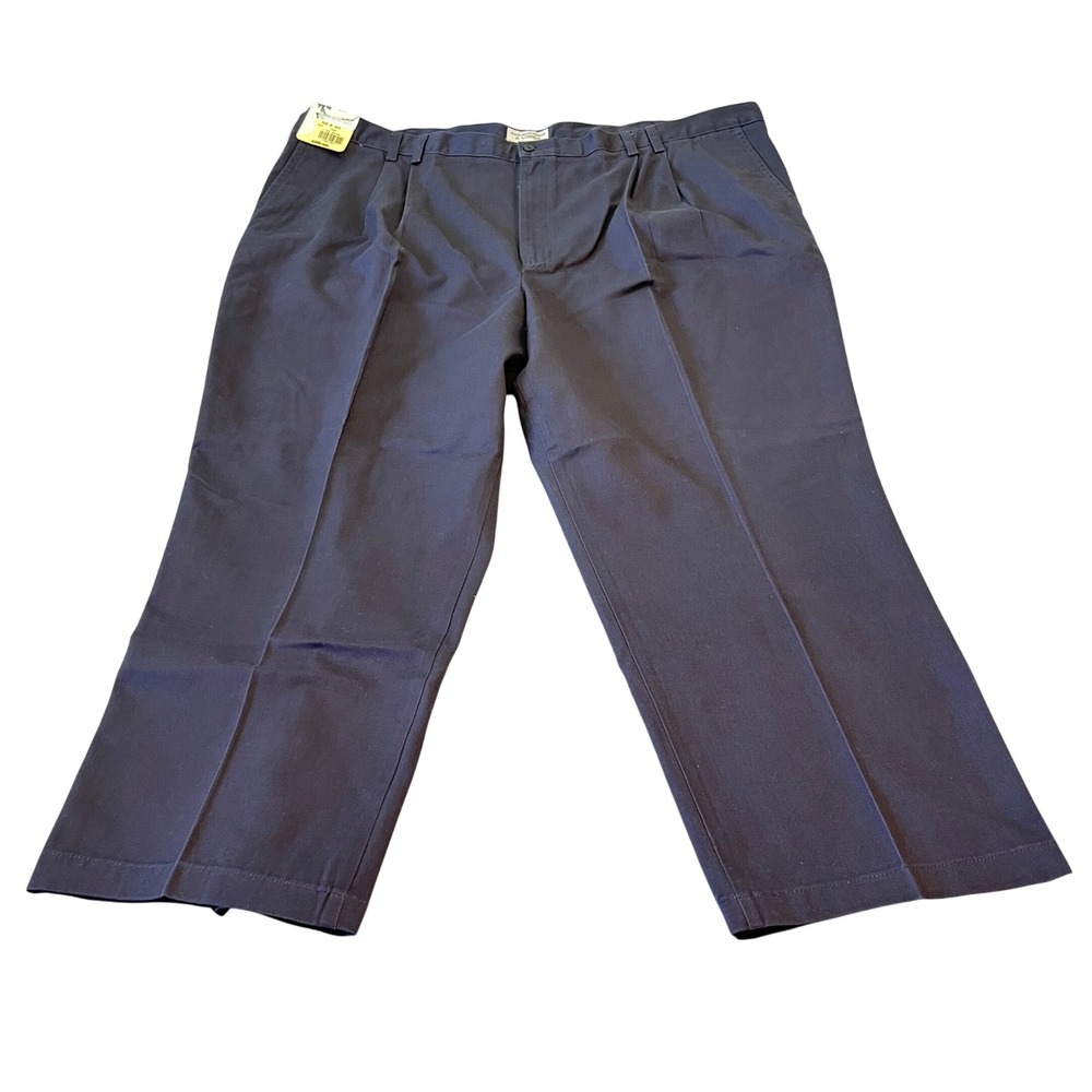 Roundtree & Yorke Mens Pants 50x30 Navy Blue 100% Cotton Pleated Chino